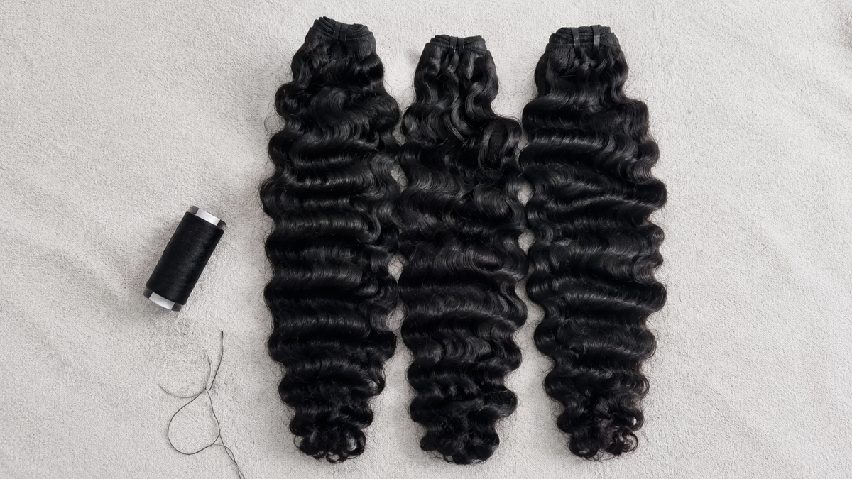 VB Raw Hair human hair bundles prepared for a natural, full sew-in installation.