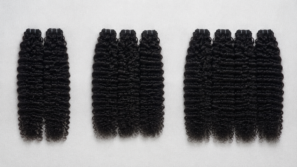 Two, three and four curly human hair bundles for a full sew-in guide by VB Raw Hair